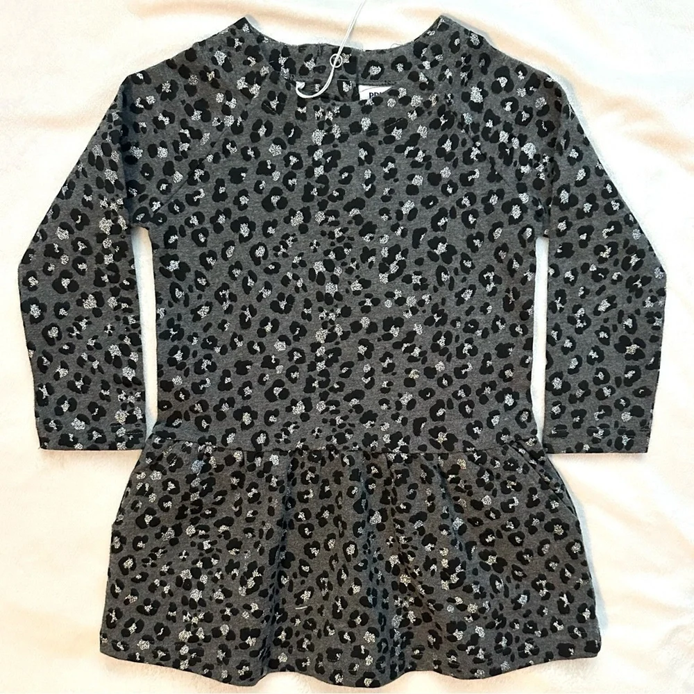 Primigi Leopard Print Long Sleeve Dress Baby 18M Gray Black Silver Cotton NTW